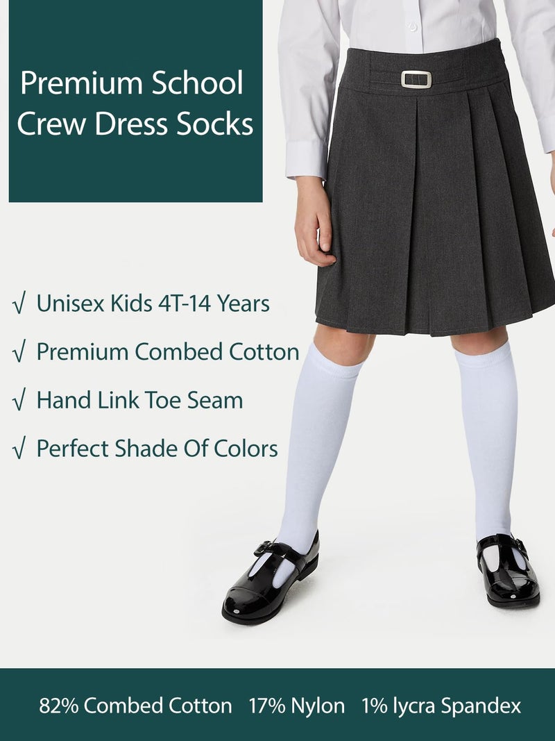 COTTON DAY 3 Pack Kids Girls Soft Knee High School Uniform Dress Socks Seamless Toe 8-10 Years White L (10) - Image 3